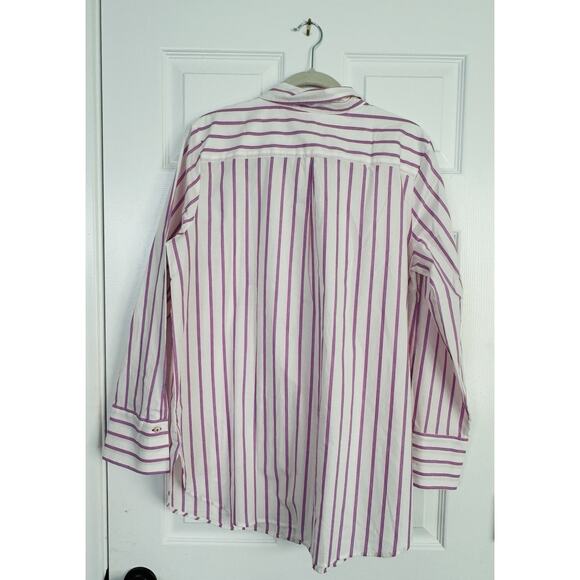 Talbots Button Down Shirt Pink Blue Stripe Large. Long Sleeve NWT Work Casual - Picture 6 of 7